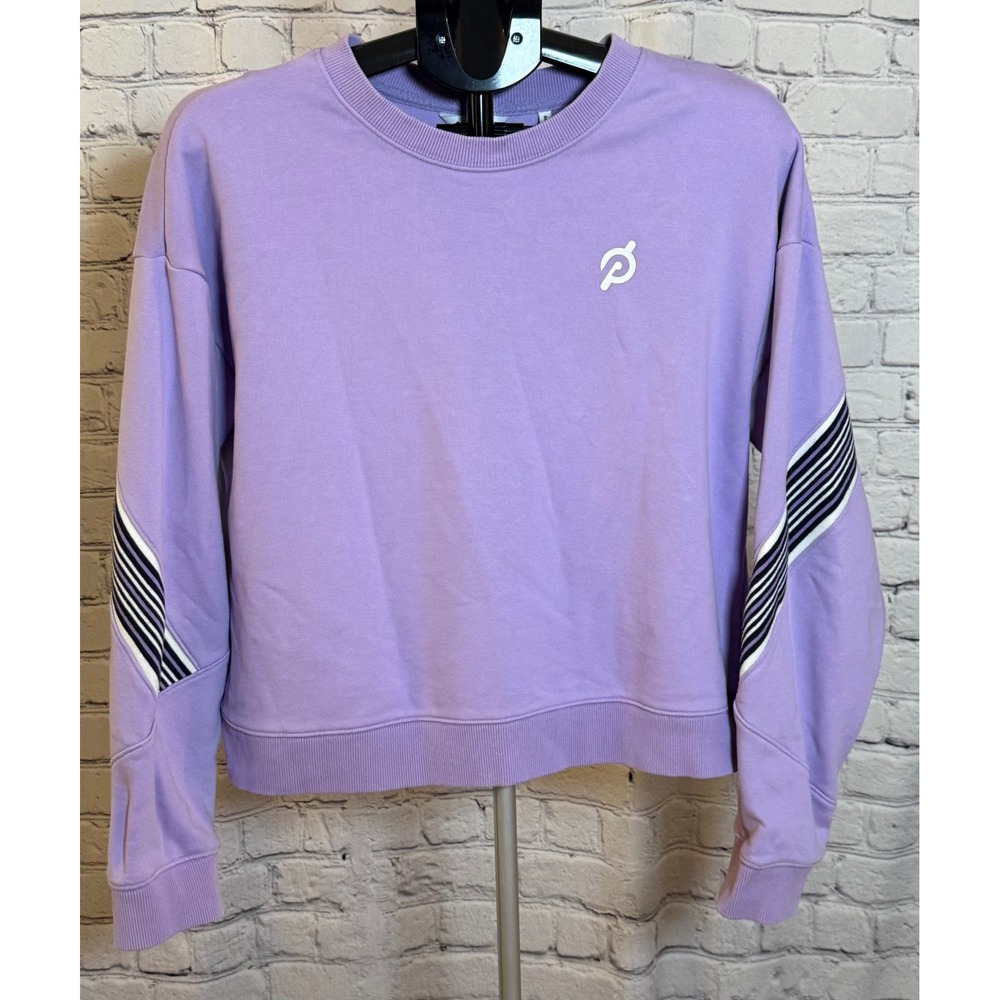 Peloton Womens Purple Striped Sleeve Cropped Crewneck Sweatshirt XL Lilac Logo